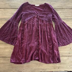 Boho maroon crochet bell sleeve dress